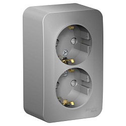 Розетка 2-м ОП Blanca 16А IP20 250В с заземл. защ. шторки с изолир. пластиной алюм. SE BLNRA011213 1210556