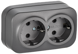 GLORY Розетка 2-местная для открытой установки с заземлением без защитных шторок 16А РС22-3-ХСм сталь матовый IEK ERH21-K46M-16