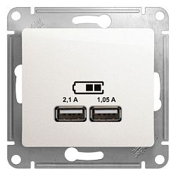 Розетка USB 2-м СП Glossa тип A+A 5В/2100мА 2х5В/1050мА механизм перламутр. SE GSL000633 504574