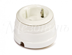 Розетка ретро фарфоровая двухполюсная с з/к,в комплекте с подъемной рамкой 16А 250В, цвет - белый  GE70301-49