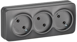 GLORY Розетка 3-местная для открытой установки без заземления без защитных шторок 10А РС23-2-ХСм сталь матовый IEK ERH30-K46M-10