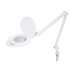 Лупа на струбцине круглая 5D с подсветкой 96 SMD LED, теплый и холодный свет, ø127мм, белая REXANT 31-0535