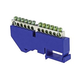 Шина "0" N (6x9мм) 14 отв. цинк синий изолятор на DIN-рейку EKF sn1-63-14-d