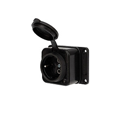 Розетка влагозащищенная с крышкой 1 гнездо, с/з, 16А, IP54, каучук, черная REXANT 111-111