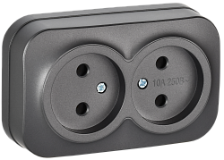 GLORY Розетка 2-местная для открытой установки без заземления без защитных шторок 10А РС22-2-ХСм сталь матовый IEK ERH20-K46M-10