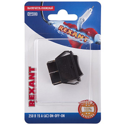 Переключатель клавишный 250V 15А (6с) ON-OFF-ON черный с нейтралью (RWB-508, SC-767) REXANT (в упак. 1шт.) 06-0308-B