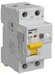 KARAT Устройство защиты от дугового пробоя с выключателем автоматическим дифференциального тока 1P+N B 10А 30мА тип AC IEK KA-DP12-1-010-B-030-AC