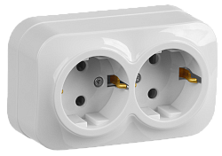 GLORY Розетка 2-местная для открытой установки с заземлением без защитных шторок 16А РС22-3-ХБ белый IEK ERH21-K01-16