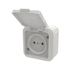 Розетка 1-местная RA16-201-Белая без заземляющего контакта, с крышкой, 16А, IP44 RA16-201-Б