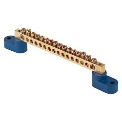 Шина "0" N (8x12мм) 16 отв. латунь 2 синих угловых изолятора EKF sn0-125-16-2