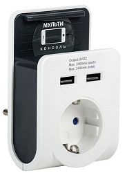Адаптер Т-02/01 1 место с заземлением 16А 2хUSB 2,4А с подставкой белый IEK WTP11-16-01-Z-K01