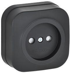 GLORY Розетка 1-местная для открытой установки без заземления с защитными шторками 10А РСш20-2-ХЧм черный матовый IEK ERH13-K02M-10