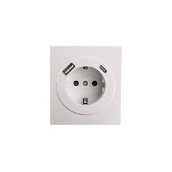 Розетка STRONG 1-ая с/з с/у з/ш 16А с USB A+C быстрой зарядки 5В/3А жемчуг KRANZ KR-78-0704-4