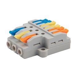 Клемма СМК 3х2 проходная разветвительная 3 полюса, с монтажной площадкой (1 ввод, 2 вывода на полюс) (50 шт./уп.) REXANT 07-5233