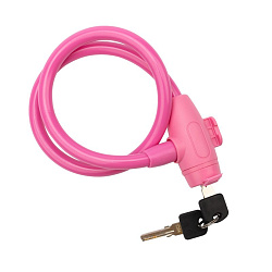 Тросовый замок взломостойкий для велосипедов и колясок с ключом 65 см розовый 79-0364