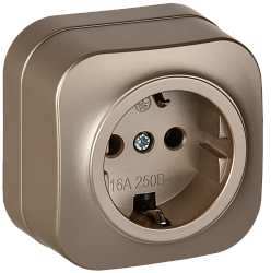 GLORY Розетка 1-местная для открытой установки с заземлением без защитных шторок 16А РС20-3-ХШм шампань матовый IEK ERH11-K37M-16