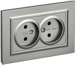 BRITE Розетка 2-местная без заземления без защитных шторок 10А в сборе РС12-2-БрС сталь IEK BR-R20-10-K46-F