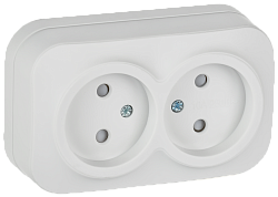 GLORY Розетка 2-местная для открытой установки без заземления с защитными шторками 10А РСш22-2-ХБм белый матовый IEK ERH23-K01M-10
