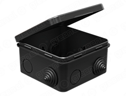 Коробка распаячная для о/п 100х100х50мм IP54 (48шт) ЧЕРНАЯ с откидной крышкой, 8 гермовводов. 4 саль GE41256-05