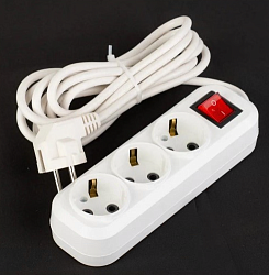 Удлинитель УБкн-03 3 гнезда 5м с заземлением с кнопкой ПВС 3*0,75 (10А)  УБкн03-0925