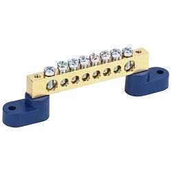 Шина «N» нулевая 8х12мм на двух угловых синих изоляторах 8 групп REXANT 11-2333