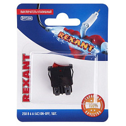 Выключатель клавишный 250V 6А (4с) ON-OFF красный  с подсветкой  Mini  (RWB-207, SC-768)  REXANT (в упак. 1шт.) 06-0300-A