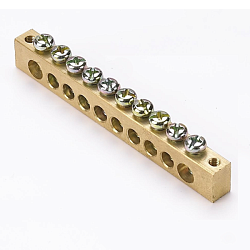 Шина PEN "ноль-земля" (8x12мм) 10 отв. латунь крепеж по краям EKF sn0-125-10-k