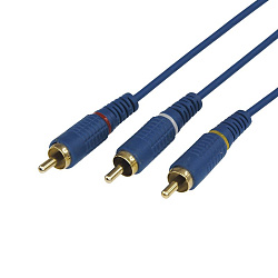 Шнур 3 RCA - 3 RCA, 3м, синий, Gold REXANT 17-0204-1