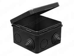 Коробка распаячная для о/п 80х80х50мм IP54 (45шт) ЧЕРНАЯ с откидной крышкой, 7 гермовводов. 4 сальни GE41238-05