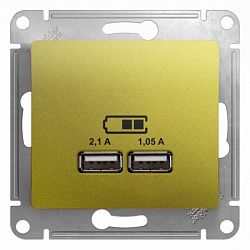 Розетка USB 2-м СП Glossa тип A+A 5В/2100мА 2х5В/1050мА механизм фисташк. SE GSL001033 504578