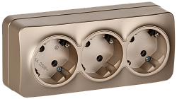 GLORY Розетка 3-местная для открытой установки с заземлением без защитных шторок 16А РС23-3-ХШм шампань матовый IEK ERH31-K37M-16