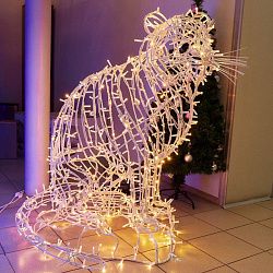 Световой арт-объект теп. белый Тигр, сидячий 115х120 см. S-0020