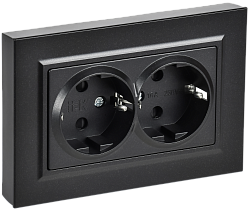 BRITE Розетка 2-местная с заземлением с защитными шторками плоская 16А в сборе РСшПл12-3-БрЧ черный IEK BR-R28-16-K02-F