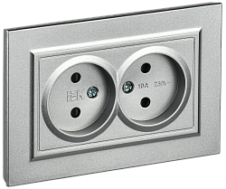 BRITE Розетка 2-местная без заземления с защитными шторками 10А в сборе РСш12-2-БрА алюминий IEK BR-R23-10-K47-F