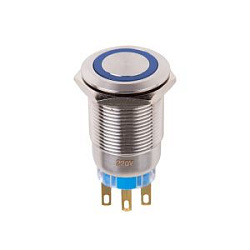 Кнопка  антивандальная Ø19 250В Б/Фикс (5с) (ON)-OFF/(OFF)-ON синяя (A19-C1) REXANT (в упак. 1шт.) 06-0369-B