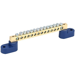 Шина «N» нулевая 6х9мм на двух угловых синих изоляторах 14 групп REXANT 11-2329