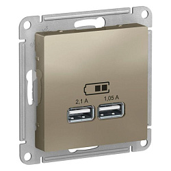 Розетка USB AtlasDesign тип A+A 5В 1х2.1А 2х1.05А механизм шампань SE ATN000533 1240321