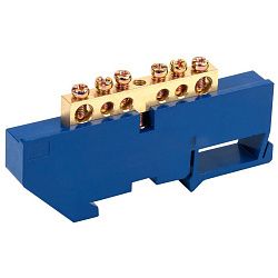 Шина «N» нулевая с синим изолятором на DIN-рейку 6x9мм стойка бол. 6 групп REXANT 11-2339