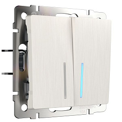 Выключатель двухклавишный с подсветкой (перламутровый рифленый) Werkel W1120113