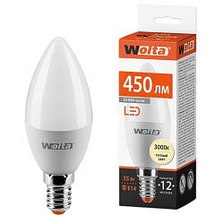 Лампа светодиодная "Свеча-C37" 7.5Вт 450лм 3000К Е14 (50шт/уп) WOLTA 25YC7.5E14