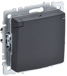 BRITE Розетка 1-местная с заземлением с защитными шторками и крышкой 16А IP20 РСбш10-3-БрГ графит IEK BR-R16-16-K53