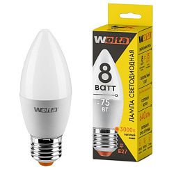 Лампа светодиодная "Свеча-LX"  8Вт 640лм 6500К Е27 (50шт/уп) WOLTA 30WC8E27