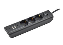 MODERN Удлинитель У03В 3 места с заземляющим контактом 2м 3х1мм2 16А/250В USBх3 черный IEK WYP12-16-03-02-ZKU-K02