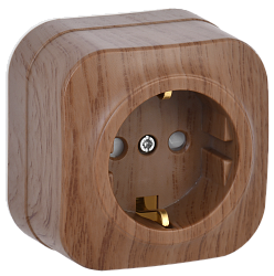 GLORY Розетка 1-местная для открытой установки с заземлением с защитными шторками 16А РСш20-3-ХД дуб IEK ERH14-K24-16