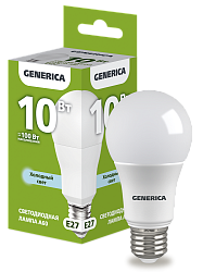 Лампа светодиодная A60 груша 10Вт 230В 6500К E27 GENERICA LL-A60-10-230-65-E27-G