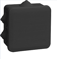 Коробка распаячная КМ41255 для открытой проводки с защелкивающейся крышкой безгалогенная (HF) 100х100х50мм IP44 6 гермовводов черная (RAL 9005) IEK UKO21-100-100-050-K02-44