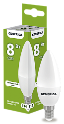 Лампа светодиодная C35 свеча 8Вт 230В 4000К E14 GENERICA LL-C35-08-230-40-E14-G
