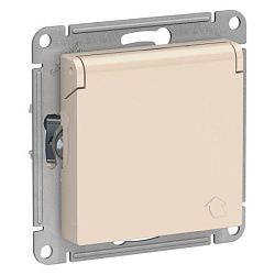 Розетка 1-м СП AtlasDesign 16А IP20 с заземл. защ. шторки с крышкой механизм беж. SE ATN000246 1240200