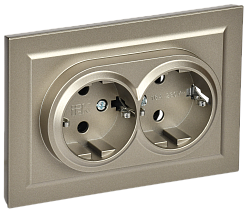 BRITE Розетка 2-местная с заземлением с защитными шторками 16А в сборе РСш12-3-БрШ шампань IEK BR-R24-16-K37-F