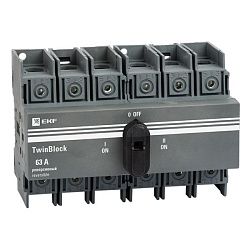 Рубильник 63A 3P реверсивный c рукояткой для прямой установки TwinBlock EKF tb-s-63-3p-rev